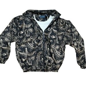 Five Works Black Gold Floral Print Lightweight Zip Up Jacket Women S